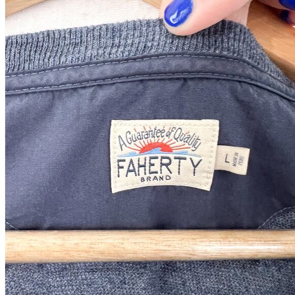 Faherty Men's Henley Pullover Longsleeve Top Large 100% Cotton Navy Blue - Picture 3 of 7